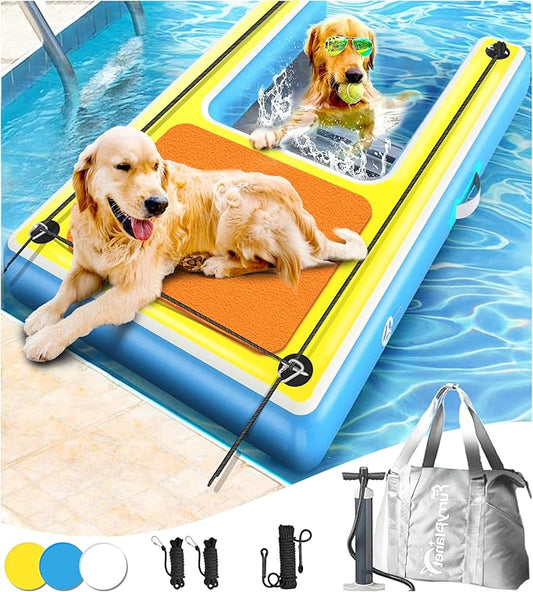 Upgrade Inflatable Dog Ramp,Multi-Use Dog Floats Ladder for Boat Pool Dock Lake,Non-Slip One-Piece Ramp Mesh Swimming Plank for Pup& Large Dogs Up to 240 lbs,Portable for Car Travel,Water Play