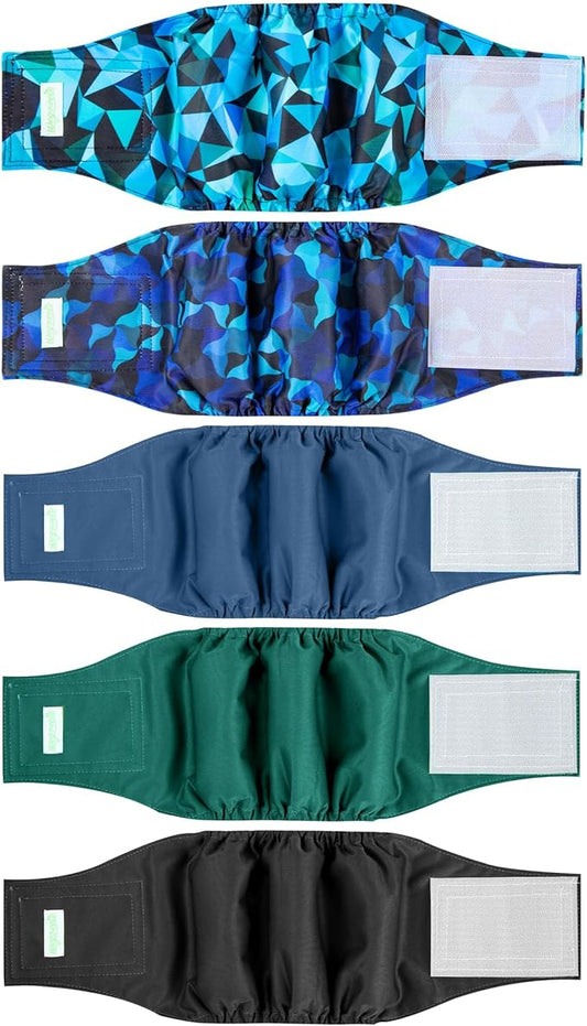 wegreeco Small Dog Diapers Male,Reusable Belly Bands for Male Dogs,Washable Doggie Puppy Male Diapers Wraps,Medium Large Size (5 Pack X-Large, Dark Geometry)