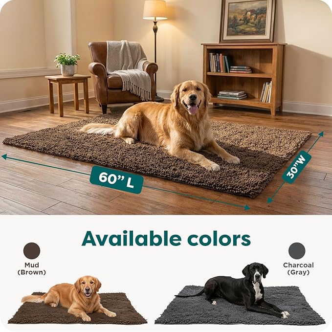 Furhaven 60" x 30" Highly Absorbent Runner Door Mat for Muddy Paws, 100% Washable, Perfect for Entryway, Kitchen, & Bathroom Use - Chenille Shammy Rug - Mud (Brown), Runner/XXL