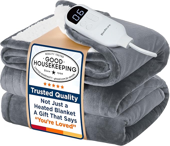 Bedsure Electric Blanket Full Size - Soft Flannel Heated Blanket Full, Fast Heating with 6 Time Settings (Up to 10H) & 6 Heat Settings, Warm Gifts for Grandma (72x84 inches, Grey)