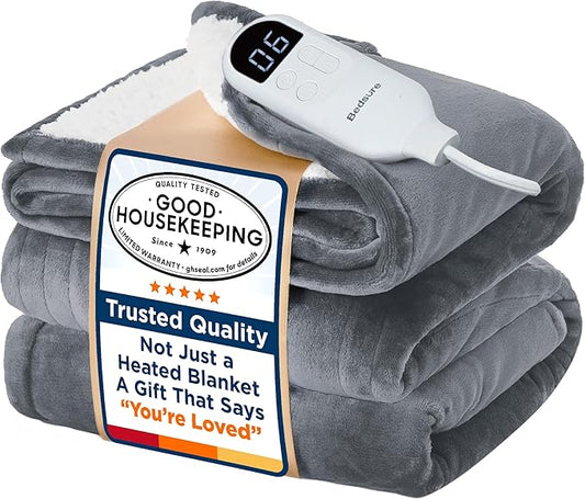 Bedsure Electric Blanket Full Size - Soft Flannel Heated Blanket Full, Fast Heating with 6 Time Settings (Up to 10H) & 6 Heat Settings, Warm Gifts for Grandma (72x84 inches, Grey)