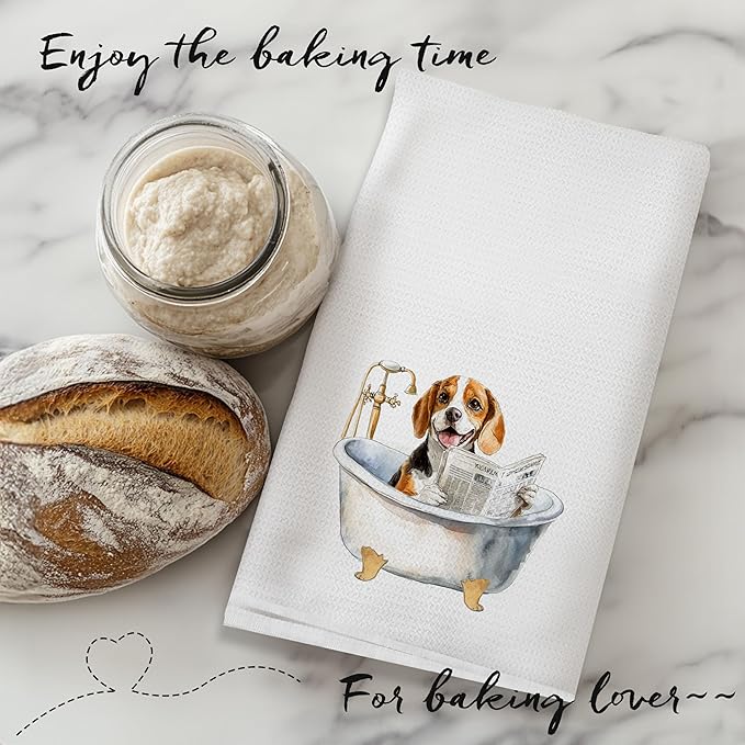 Funny Beagle Dog Bathroom Hand Towels, Beagle Lover Gifts for Women Men, Funny Bathtub Dog Hand Towels for Bathroom Toilet Washroom Restroom Decor, 16x24 Inch Set of 2