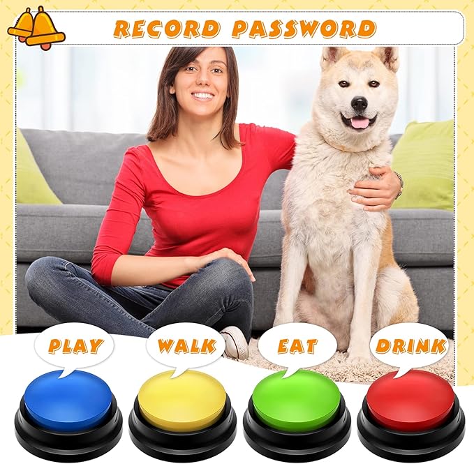 Voice Recording Button for Communication - Recordable Talking Buttons Set for Dog Cats Pet Training - 30 Second Record and Playback Buzzer 4 Packs (Classic Color)