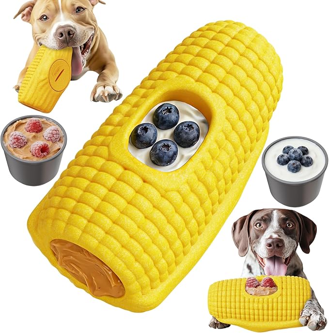 KADTC Large Size 3-in-1 Durable Corn Dog Enrichment Toy - Long-Lasting Fillable & Frozen Lick Toy - No-Transfer Freeze & Play - Ultimate Boredom Buster & Tough Chew Toys for Large Dogs - BPA-Free,Safe