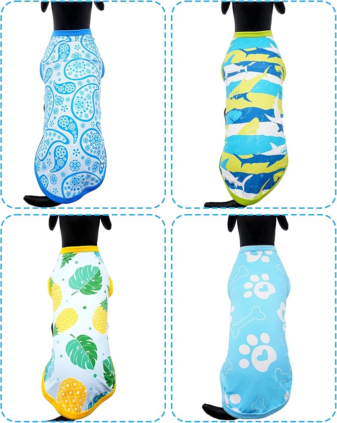 PET SHOW 4 Pack Summer Dog Shirts for Large Dogs Boy UPF 50+ UV Sun Protection Cooling Clothes Tank Top Shark Dog T-Shirts Pet Holiday Party Sleeveless Vest Blue(XX-Large)