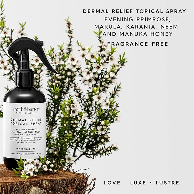 smith&burton Dermal Relief Topical Spray for Dogs & Cats, Fragrance-Free, 100% Natural, Leave On Soothing Spray for Itchy, Sensitive & Allergy-Prone Skin, 8.4 Fl oz