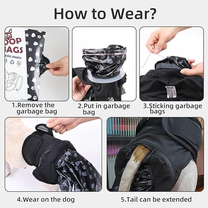 ETIAL Reusable Dog Poop Pants, Adjustable Dog Sanitary Pants with 50pcs Dog Poop Bag for Incontinence & Outdoor Walking, Convenient Dog Poop Collection Pants for Senior and Disability Dogs (S)