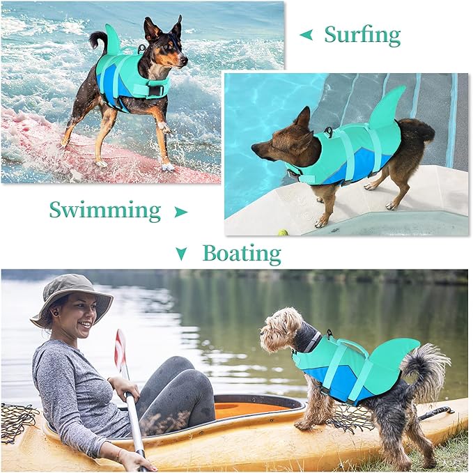 Malier Dog Life Jacket, Ripstop Dog Life Vest with High Buoyancy for Swimming Boating, High Visibility Shark Puupy Lifesaver for Small Medium Large Dogs (Pure Blue, Medium)