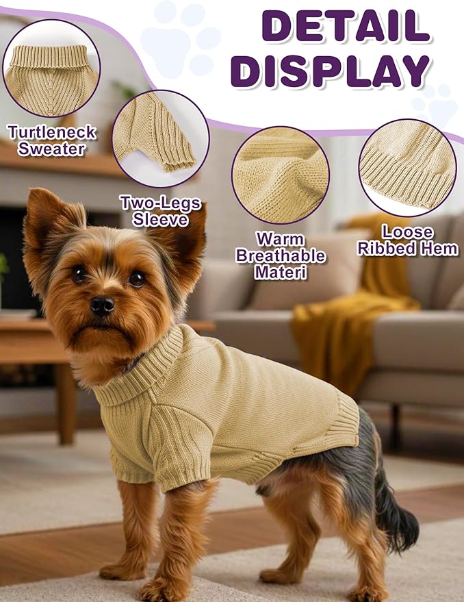 Dog Sweaters for Small Medium Large Dog, Classic Turtleneck Pet Clothes Warm Thermal Doggy Winter Coat, Thick Double Knitting Collar Pullover Cold Weather Puppy Jacket for Indoor & Outdoor Wear