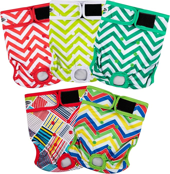 Reusable Washable Dog Diapers Female, Highly Absorbent Doggie Diapers, Size Adjustable Puppy Diapers for Dog Period Panties(5 Pack)