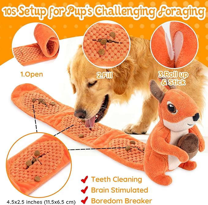 2-Pack Plush Dog Puzzle Toys, Squeaky Crinkle Snuffle Interactive Dog Treat Hider Toy, Boredom Buster & Mental Stimulate Dog Enrichment Foraging Training Toys for Small, Medium & Large Dogs