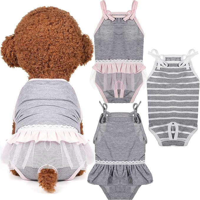 3 Pieces Reusable Dog Diapers Female Dog Period Diapers Washable Puppy Sanitary Panties with Adjustable Suspender Pet Underwear Jumpsuits for Female Doggy Doggie Puppy(S)