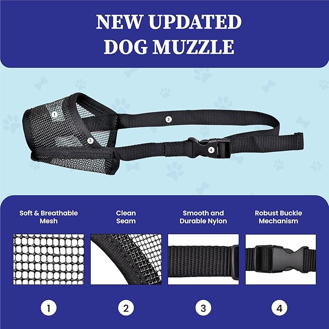 Dog Muzzle Medium Sized Dogs – Soft Air Mesh Muzzle for Medium Sized Dog | Muzzles for Dogs | Mussle to Stop Biting, Barking and Chewing Perfect for Small to Large Doge