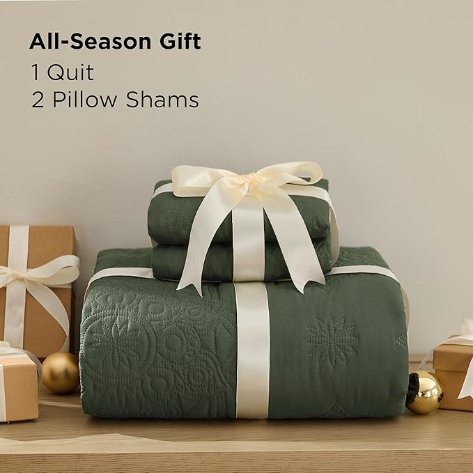 Bedsure Quilts Queen Size - Stitch-Free Ultrasonic Quilting,Olive Green Bedspread with Modern Vintage Mandala Embossed Pattern, Lightweight All-Season Comforter & Coverlet, 90 x 96 Inches | Stitch-Free Quilting, Ultra Soft, Lightweight, Machine Washabl...