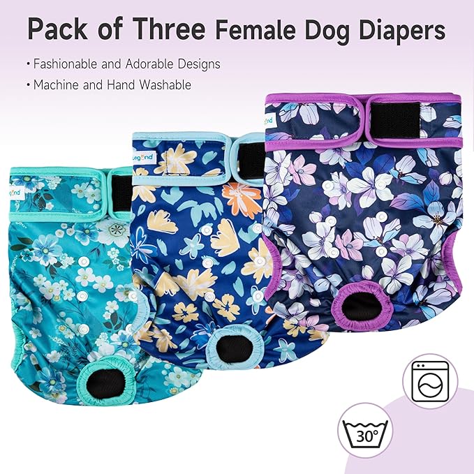 Paw Legend Washable Reusable Female Dog Period Diapers for Heat Doggie Puppy Diapers for Female Dogs (3 Pack, Small)