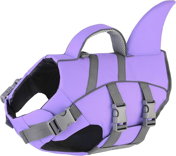 Dogcheer Dog Harness-Style Life Jacket Shark, Reflective Dog Life Vest for Swimming Boating, Puppy Swim Vest, Pet Floating Device for Small Medium Large Dogs - Taro Purple,S