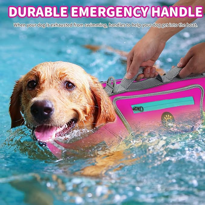 Dog Life Vest for Swimming, High Flotation Dog Life Jacket for Large Dogs Good Visibility Reflective Dogs Floating Vest, Adjustable Neoprene Pet Swimsuit with Rescue Handle (Rosepink, L)