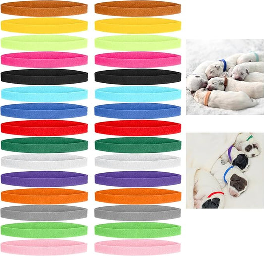 30 Pcs Puppy Whelping Collars, Adjustable Newborn Puppy ID Bands, Puppys Litter Collars for Dog Kitten & Newborn Pet, 15 Colors