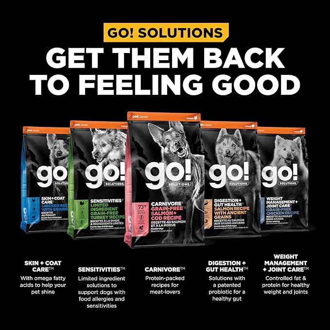 Go! Solutions Carnivore Salmon + Cod Grain-Free Dry Dog Food, Our Highest-Protein Kibble Made with Real Meat & Fish, Chicken-Free Recipe, for Puppies, Adults & Seniors, 22 lb Bag