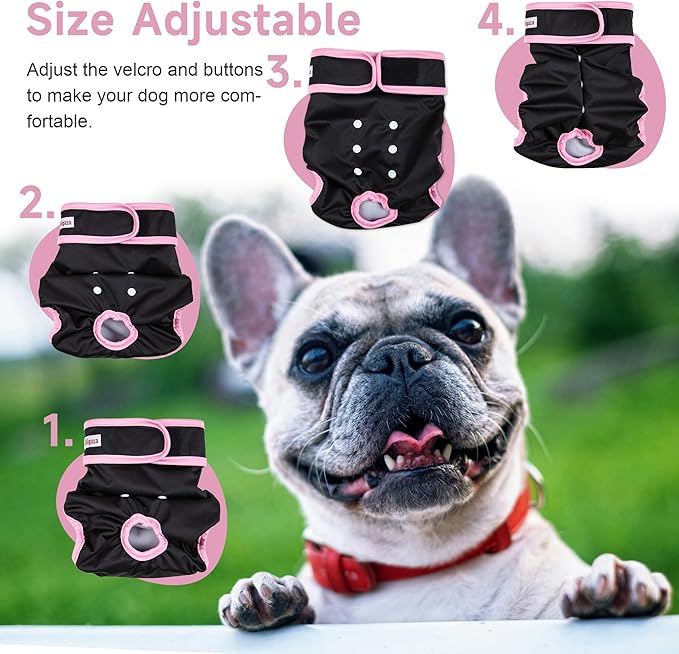 Washable Dog Diapers for Heat & Periods - Reusable Female Dog Diapers with Adjustable Snaps (Large)