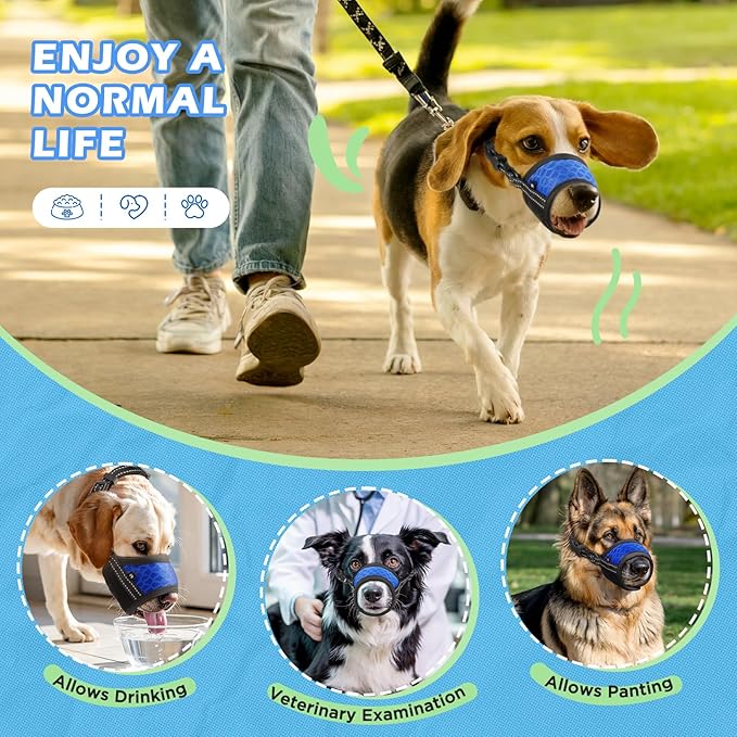 Dog Muzzle,Soft Breathable Mesh, Adjustable Loop Pets Drinkable Anti-Biting Muzzle for Small, Medium, Large Dogs | Lightweight, Comfortable, Easy to Wear-Blue XXL