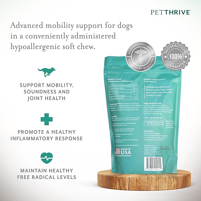 Dog Hip and Joint Support Supplement Soft Chews with Resveratrol, Glucosamine, Chondroitin, Hyaluronic Acid, Bacon Flavor, Large Breed
