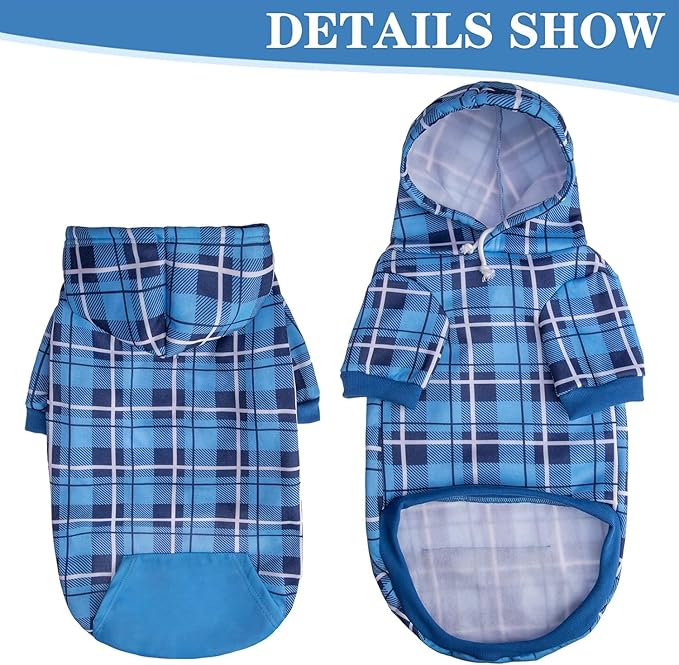 EXPAWLORER Plaid Dog Hoodie - British Style Warm Dog Sweater Shirt with Leash Hole,Pitbull Clothes Outfits,Winter Coat Apparel for All Breeds Puppy Girl Boy-Cat Apparel,Blue X-Large