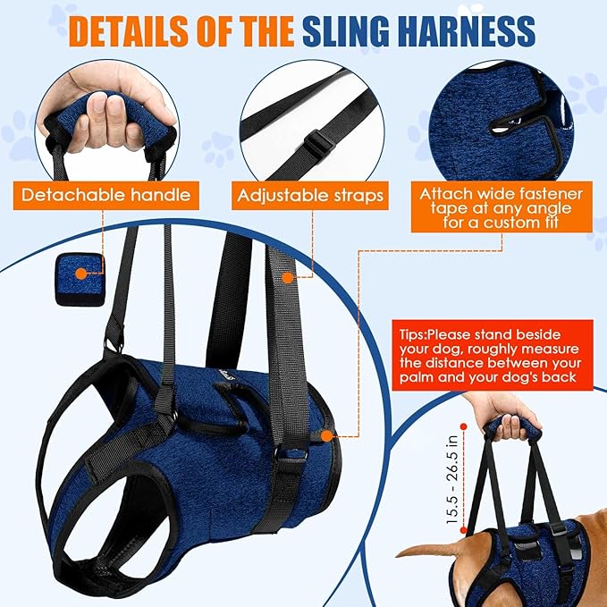 SlowTon Dog Lift Harness - Adjustable Dog Sling for Medium Large Dogs, Hind Leg Support to Help Rehabilitate, Soft Padded Dog Support Harness for Elderly, Injured, Arthritic, Disabled Dogs(BL,L)