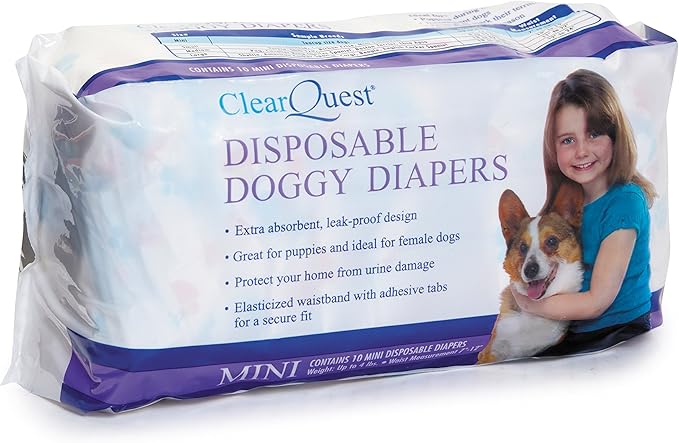 ClearQuest Disposable Doggy Diapers, Super Absorbent Leak-Proof Pet Diapers