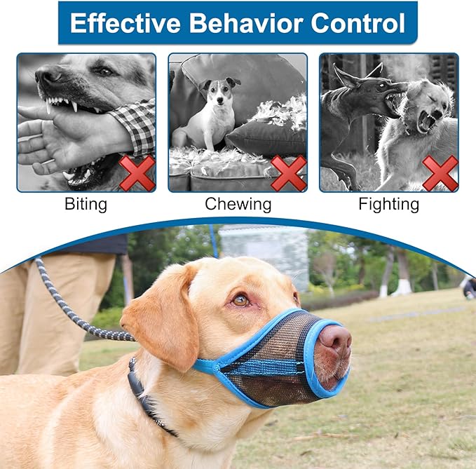 LUCKYPAW Dog Muzzle, Mesh Muzzle for Small Medium Dogs, Soft Mouth Cover to Prevent Biting Chewing, Drinkable Breathable Adjustable Puppy Mouth Guard(S, Blue)
