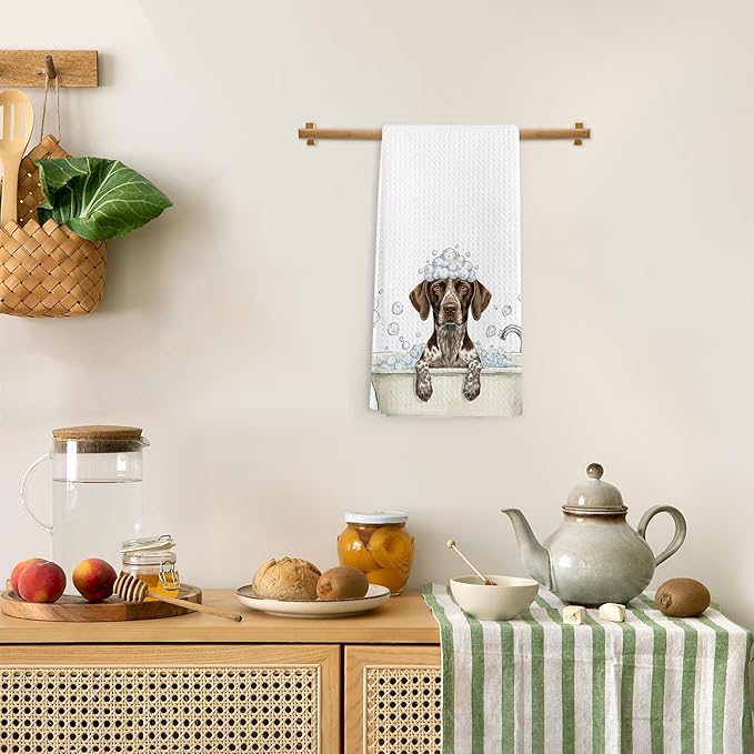 German Shorthaired Pointer Gifts Hand Towels, Dog Bathroom Decor, Funny GSP Dogs Dish Tea Towels, German Shorthaired Pointer Dog in Bathtub Hand Towel for Toilet Kitchen Restroom Decor,16x24