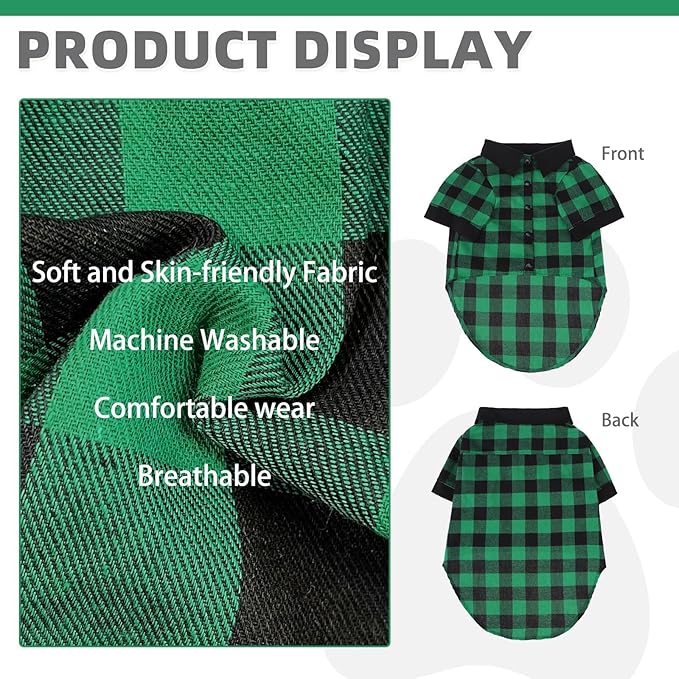 KOOLTAIL Dog Shirt, Christmas Green Plaid Pet Shirts, Black Clash Cute Dog Apparel Clothes Suitable for All Seasons, Comfortable Dogs T-Shirt for Small Medium Large Dogs Cats, Pet Outfit Costume, L