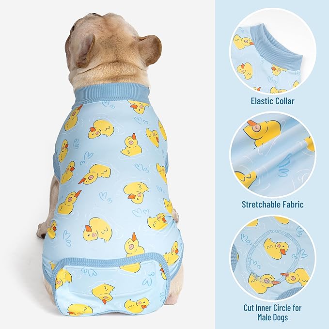 cyeollo Recovery Suit for Dogs Surgery Suit Female Spay Soft Pet Onesie Bodysuit Male Dog Neuter, Small Dogs Surgical Recovery Shirt, Yellow Duck, M