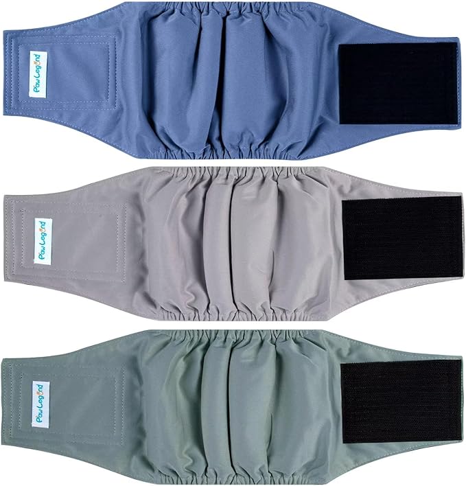 Paw Legend Washable Dogs Diapers Male Dog Belly Bands for Male Dogs Diapers Reusable Puppy & Doggie Diapers Male (3 Pack, Large)