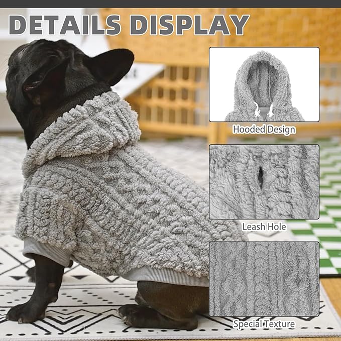 KOOLTAIL Fuzzy Dog Sweater Hoodie for Small Medium Large Dogs, Soft Fleece Pet Clothes Sweatshirt with Leash Hole, Warm Winter Dog Sherpa Jacket Snuggie Cold Weather Coat for Puppy Cats Girl, Grey M