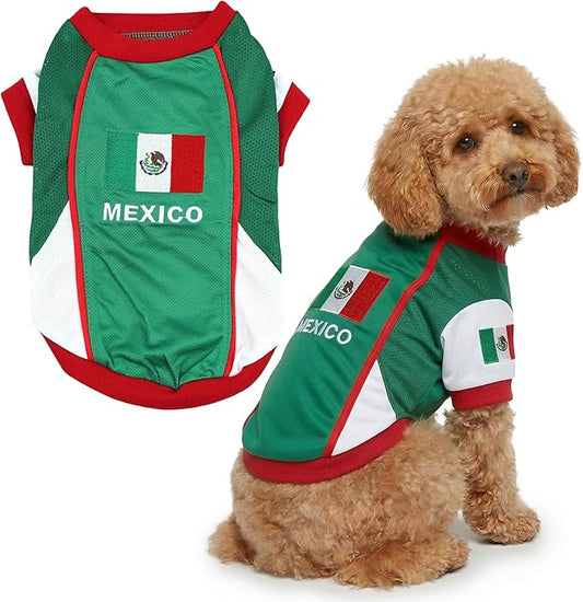 Parisian Dog Mexico Jersey - Breathable Mesh Puppy Football Jersey - Lightweight Stretch Sporty Dog Mexican Outfit - Summer Shirts for Large Dogs - Soccer Jersey for Dogs - Sportswear Pet Clothes