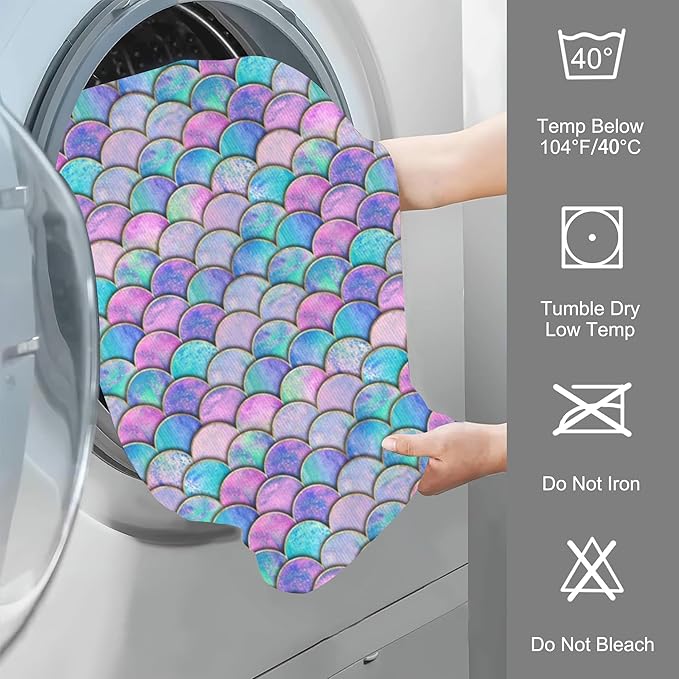 Hand Towels Set of 2 Mermaid Fish Scale Wave Towels for Bathroom Soft Absorbent Decorative Hand Bath Towels Dish Towels for Kitchen Sports Gym Yoga Home Decor 14 x 28 in