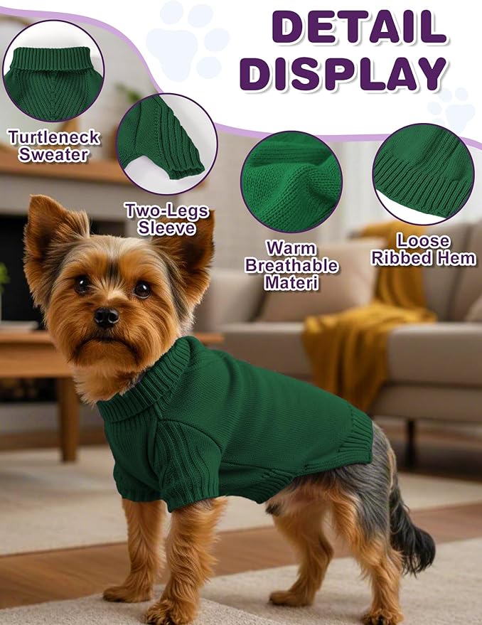 Dog Sweaters for Small Medium Large Dog, Classic Turtleneck Pet Clothes Warm Thermal Doggy Winter Coat, Thick Double Knitting Collar Pullover Cold Weather Puppy Jacket for Indoor & Outdoor Wear