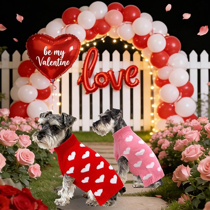 2 Pack Valentines Dog Sweater, Knit Pet Small Dog Sweater Holiday Valentine’s Day Outfit Clothes for Small Medium Large Dogs Pets (Red & Pink, Large)