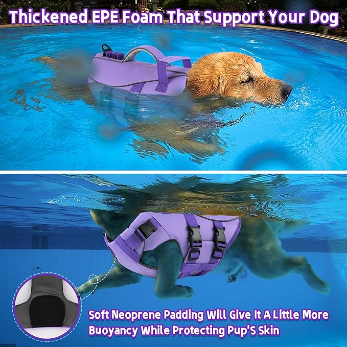 Dogcheer Dog Life Jacket with Double Rescue Handle, Reflective Dog Harness Life Vest for Swimming Boating, Adjustable Pet Swim Vest Dog Flotation Device DFD for Small Medium Large Dogs - Purple XL