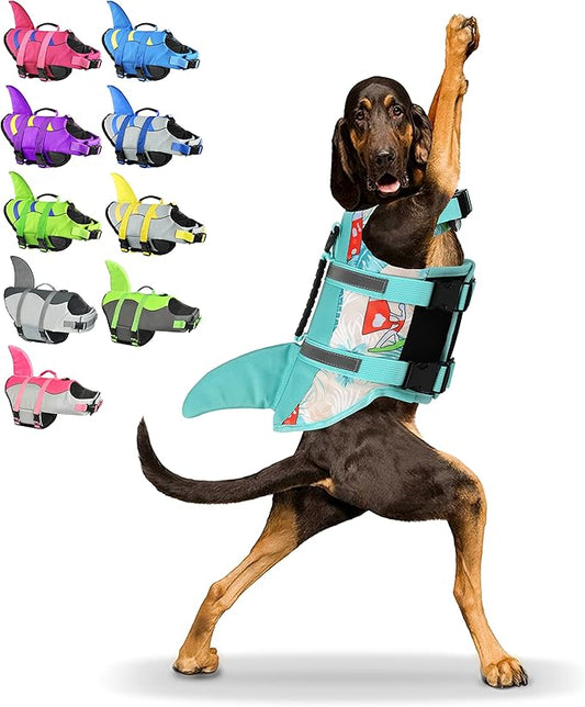 Fragralley Shark Dog Life Jacket with Adjustable Vest and Shark Fin - Suit for Small, Medium, Large Dogs for Swimming, Boating, Pool, Beach
