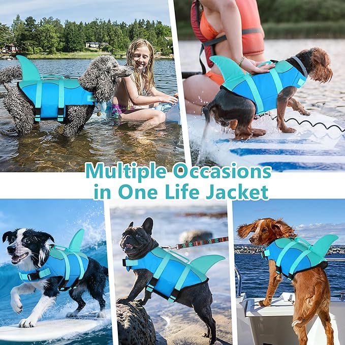 Dogcheer Dog Life Jacket, Cute Shark Dog Life Vest for Swimming Boating with Superior Buoyancy and Rescue Handle, Adjustable Puppy Floating Swim Vest for Small Medium Large Dogs - Pool Blue, S