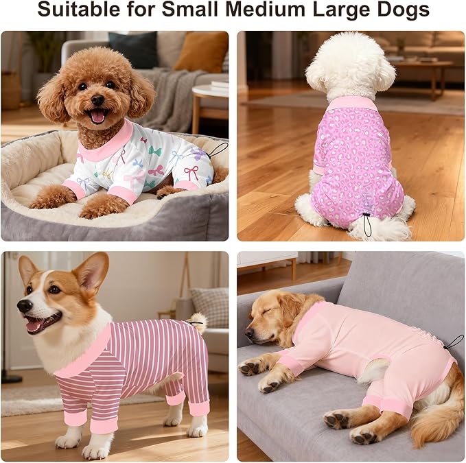 Bienbee Dog Pajamas, 4 Pack Dog Recovery Suit Shedding Suit Cute Soft Puppy Clothes Dogs Pjs Onesies Jammies Adjustable Breathable & Stretchy Clothes for Small Medium Large Dogs Girl Boy Puppy-S