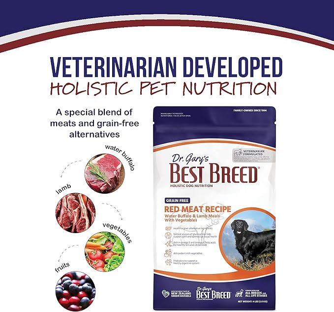 Best Breed Dr. Gary's Grain Free Red Meat Recipe Slow-Cooked in USA [Natural Dry Dog Food for All Breeds and Sizes] - 4lbs., Dark Brown