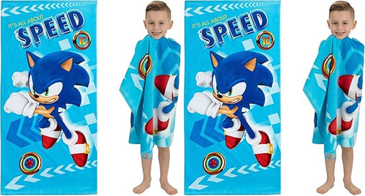 Franco Kids Super Soft Cotton Beach Towel,58 in x 28 in,Sonic The Hedgehog,(Pack of 2)