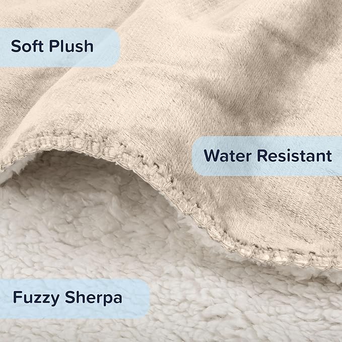 PETMAKER Dog Blanket - 60x80in Reversible Sherpa Blanket - Throw Blankets for Bed, Couch, Crate, or Car - Machine Washable Puppy Essentials (Cream)