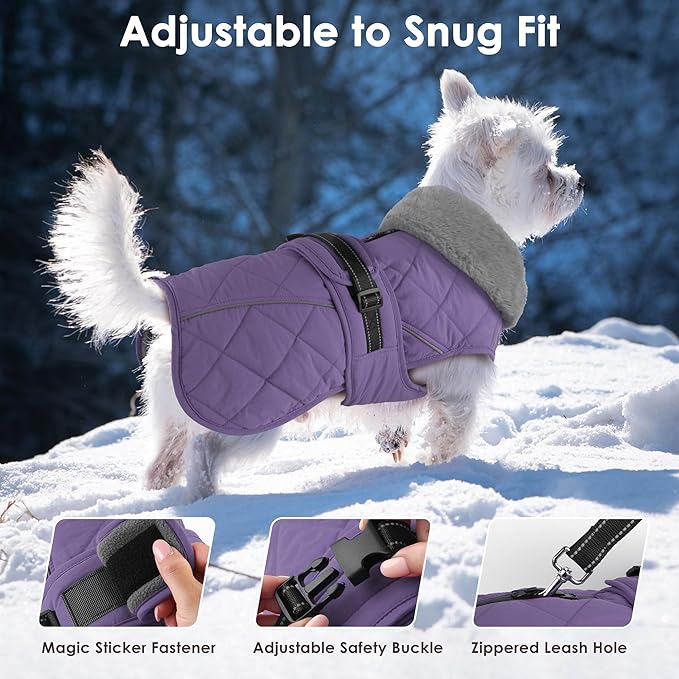 Dog Coat, Waterproof Dog Winter Jacket with Adjustable Buckle, Reflective Turtleneck Pet Snow Vest Warm Fleece Sweater for Small Medium Large Dogs - Purple, 3XL