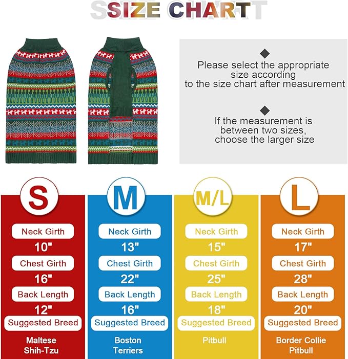 Mihachi Dog Sweater - Winter Coat Apparel Clothes with Colorful Stripes for Cold Weather