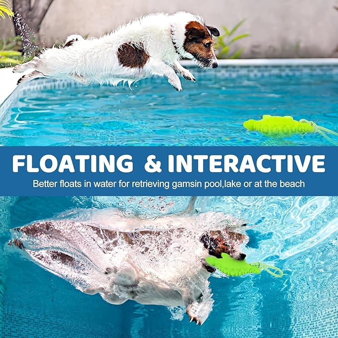 Dog Floating Toy, Dog Chew Toy for Aggressive Chewers, Pool Toy with Rope for Interactive Fetch & Play, Dog Beach Toy Set (Dinosaur)