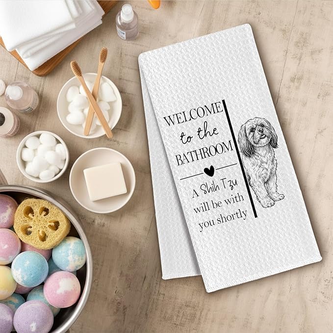 Shih Tzu Gifts Bathroom Hand Towels, Shih Tzu Dog Owner Lovers Gifts for Women, Funny Dog Decorative Hand Towel for Bathroom Kitchen Decor, 16x24 Inch